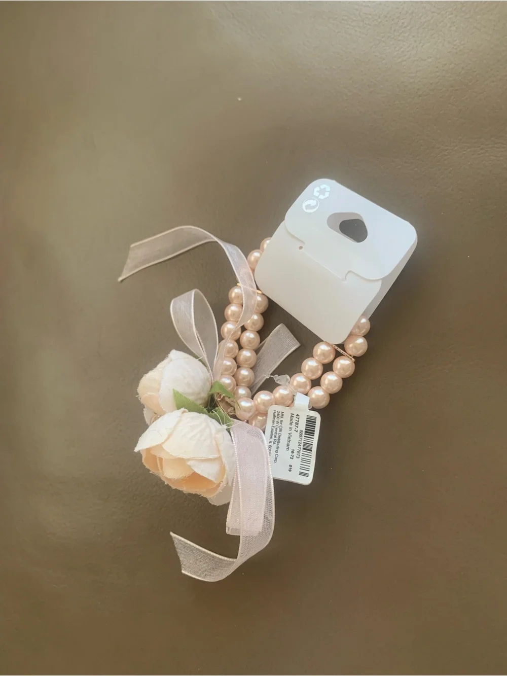 Icing Peach Pearl Floral 🪷 Wrist Bracelet with Ribbon